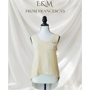 Francesca's Collections Lace Scoop Neck Tank in Cream HighLow Small